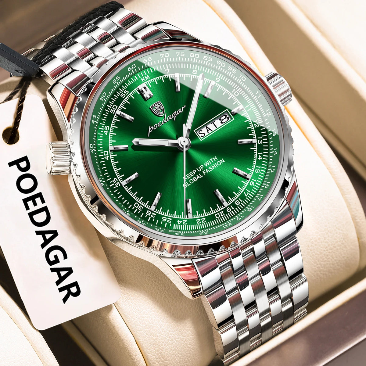 Men's Stainless Steel Watch, Week Display (Ref. 673)