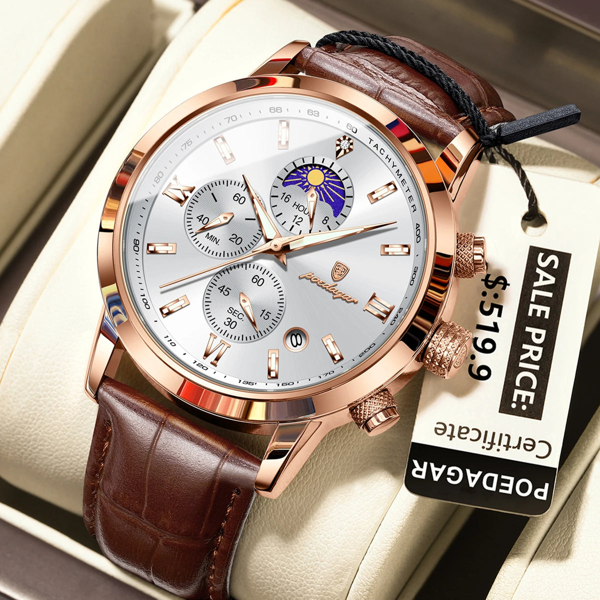 Men's Leather Chronograph Watch