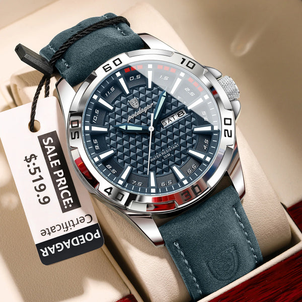 Men's Leather Watch, Week Display