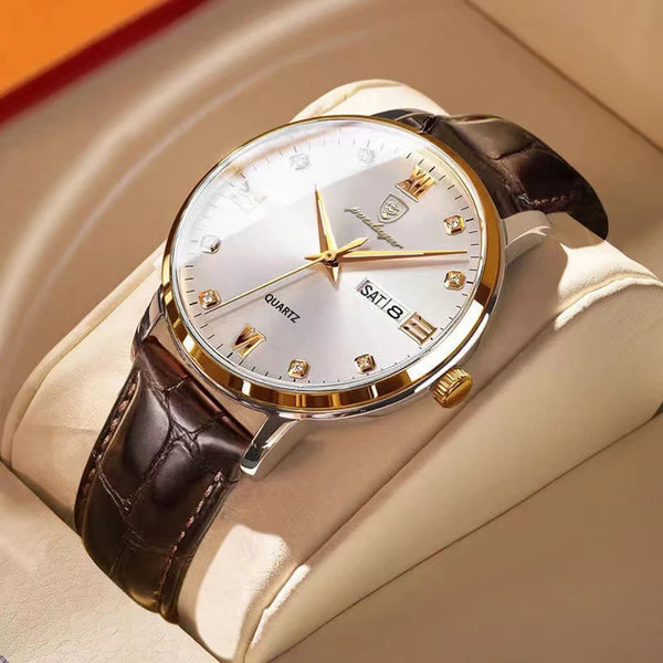 Men's Leather Watch, Complete Calendar