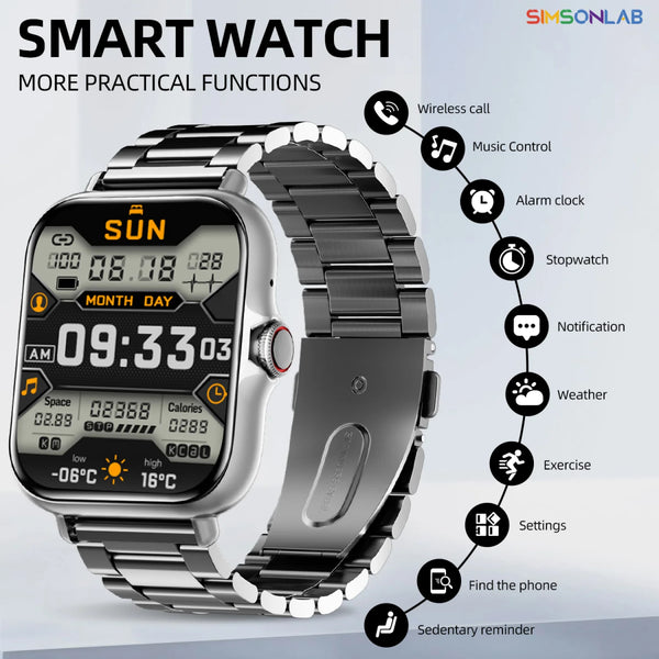 1.83 inch smart watch with touchscreen display and silicone strap