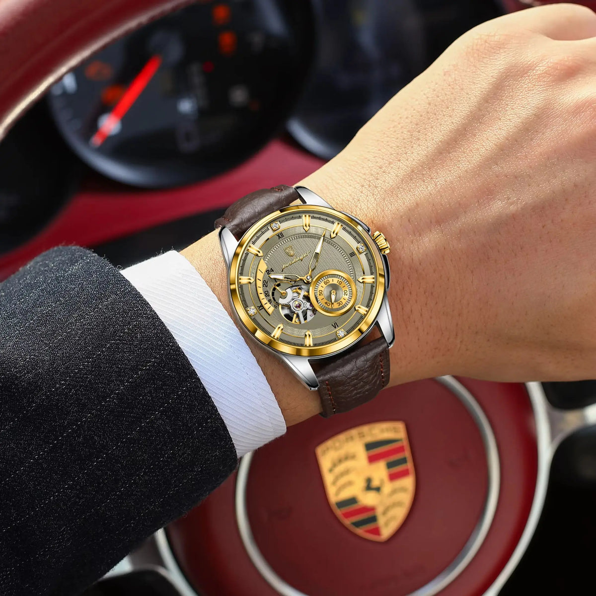 Men's Automatic Tourbillon Watch, Leather Strap